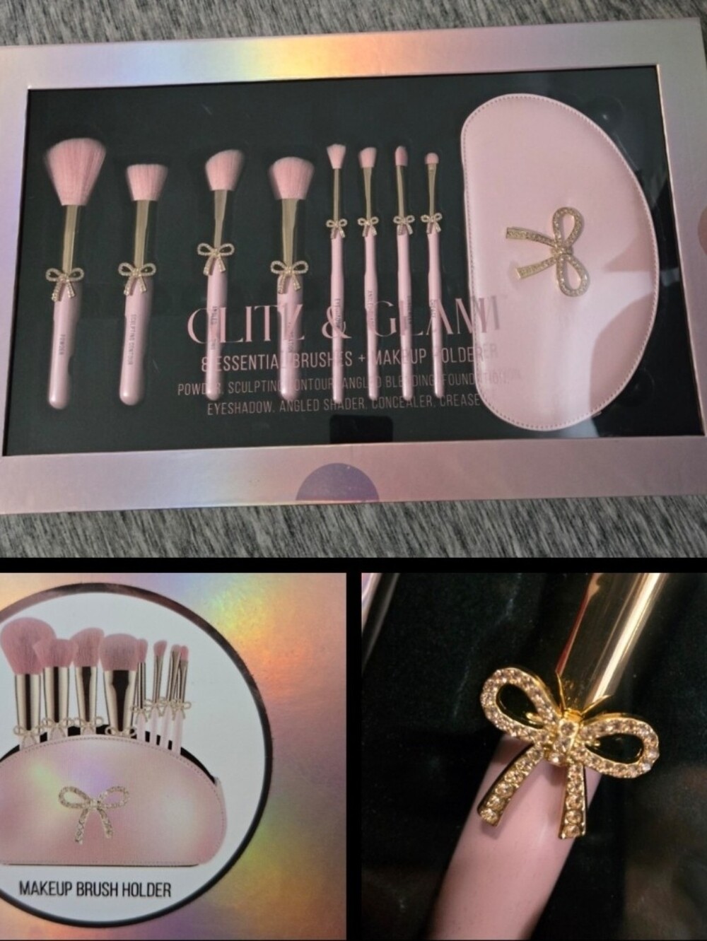 Pink Glitz & Glam 8 Pc Makeup Brush Set Rhinestone